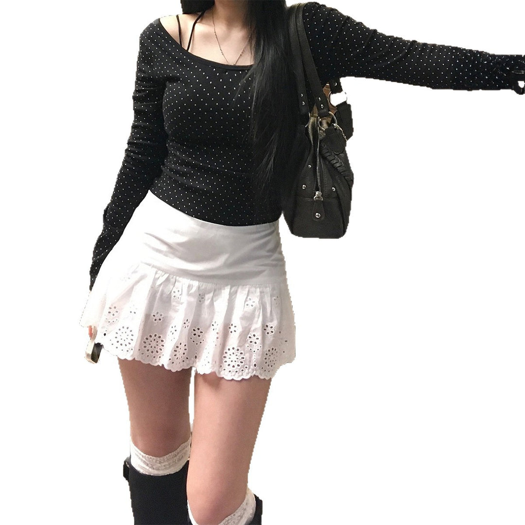 Damen nan geripptes Crop-Longsleeve mit feinem Pünktchenmuster und U-Ausschnitt Shop Nory