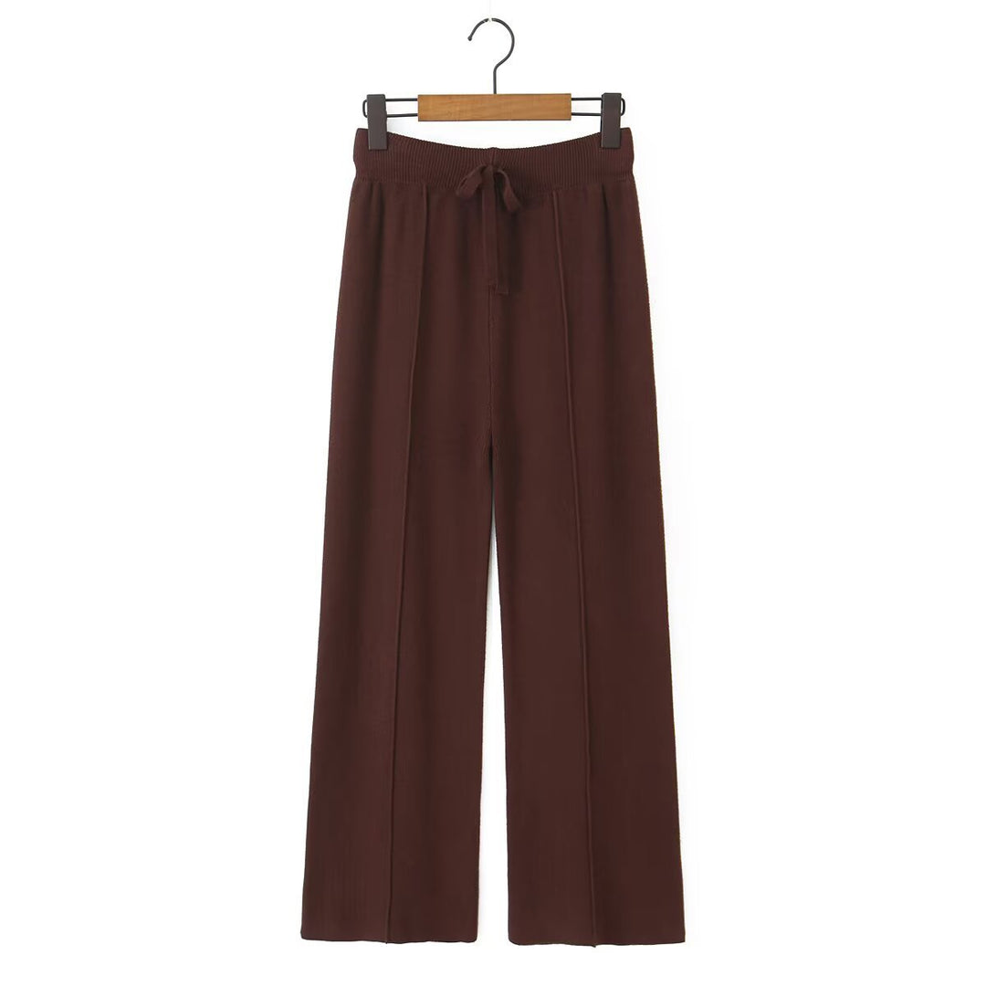 Damen Weite Strickhose mit Rippbund, Tunnelzug und Bügelfalte Shop Nory