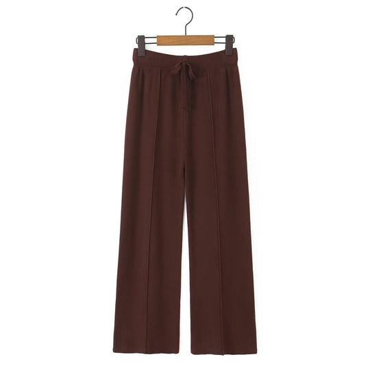 Damen Weite Strickhose mit Rippbund, Tunnelzug und Bügelfalte Shop Nory
