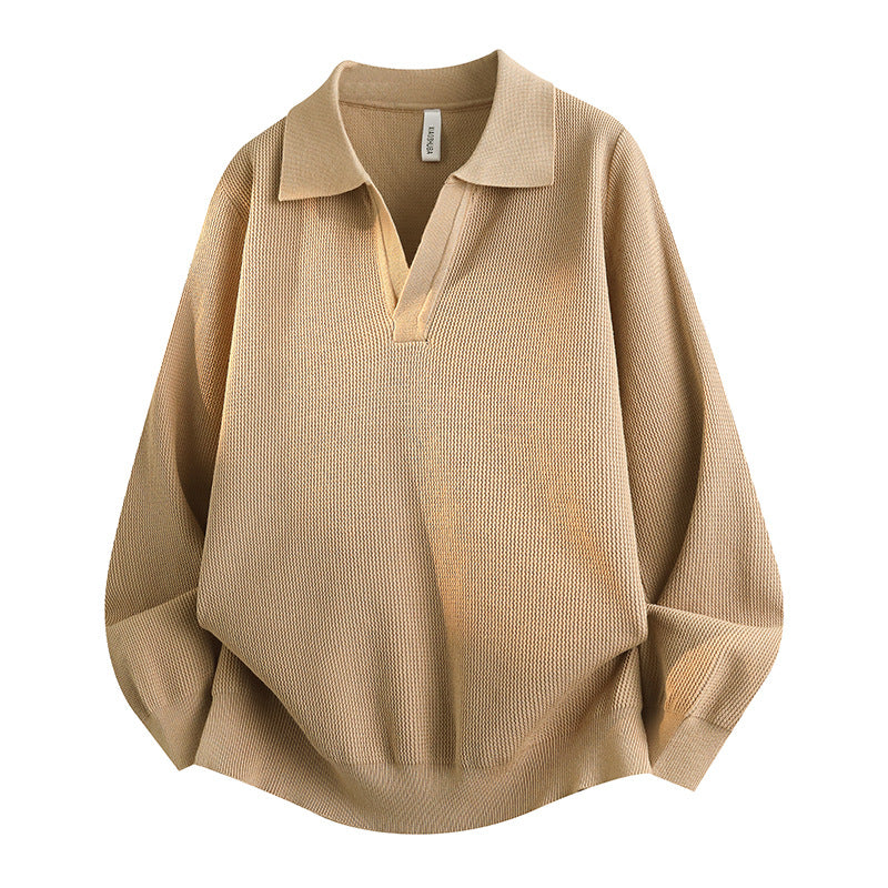 Unisex Oversized Feinstrick-Polo-Pullover mit offenem V‑Ausschnitt und lässiger Silhouette Shop Nory