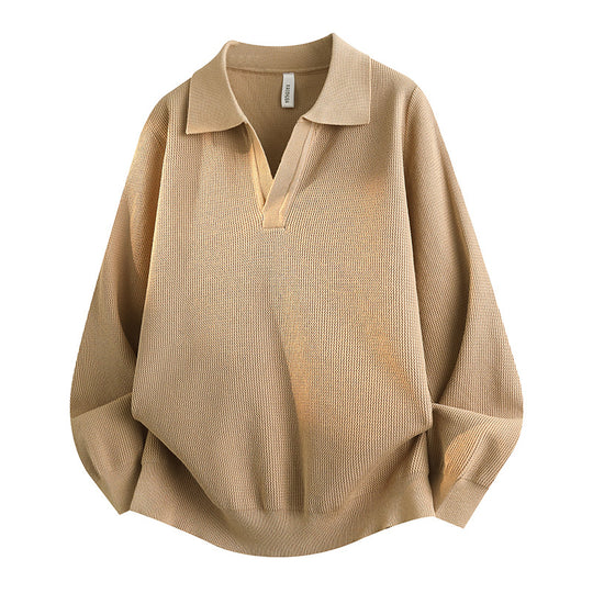 Unisex Oversized Feinstrick-Polo-Pullover mit offenem V‑Ausschnitt und lässiger Silhouette Shop Nory