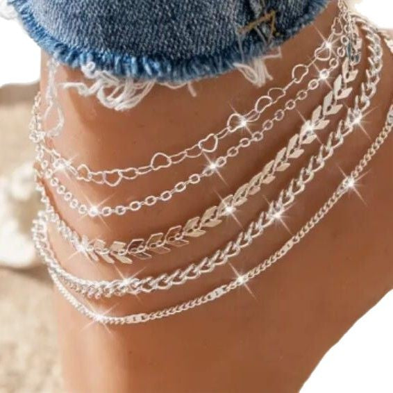 Damen Fußkettchen-Set mit filigranen Ketten und eleganten Anhängern Shop Nory
