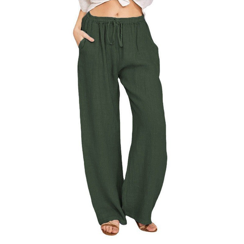 Damen Weite Leinenoptik-Hose mit Gummibund, Tunnelzug und Eingrifftaschen Shop Nory