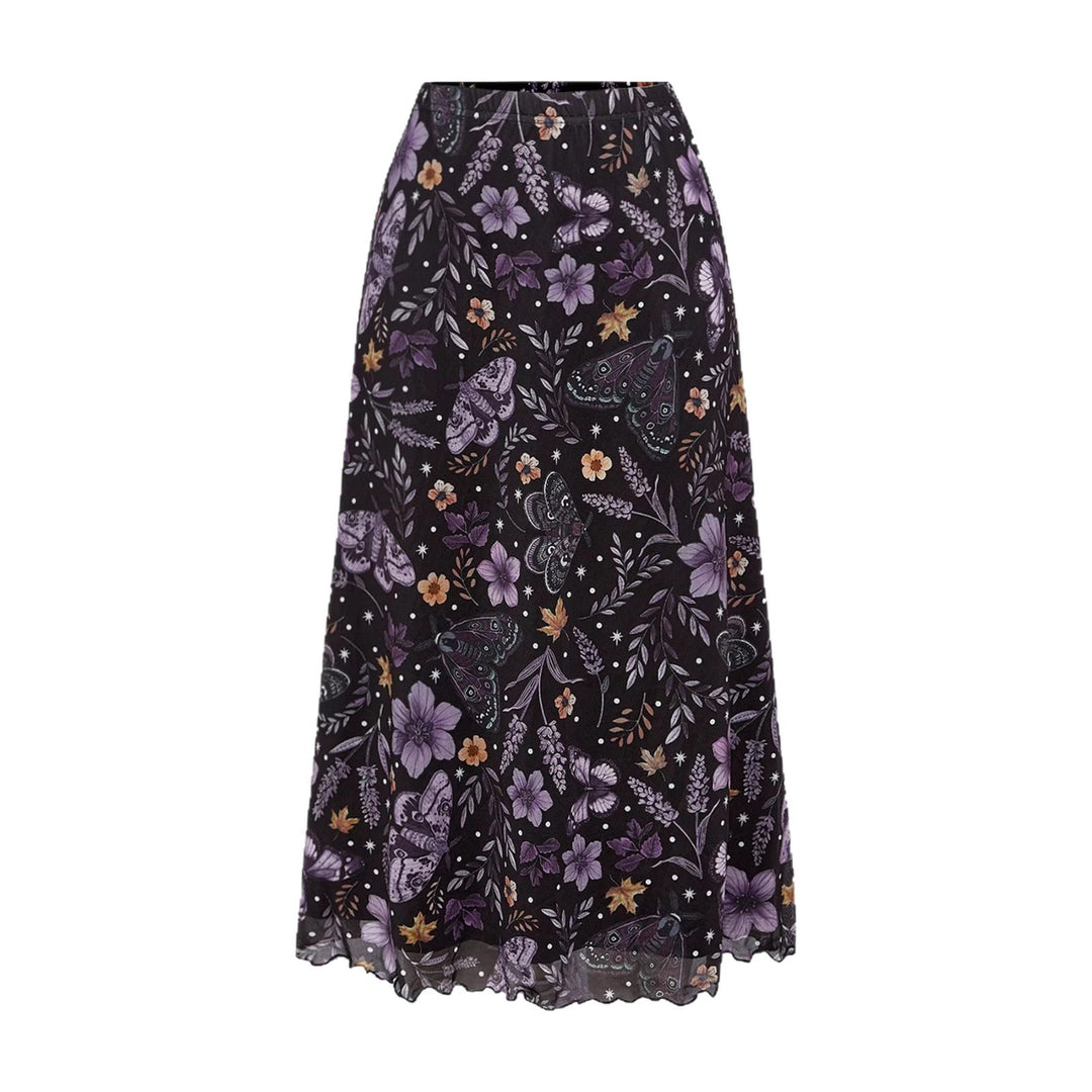 Damen Midirock aus Chiffon mit Blumen- und Schmetterlingsprint und elastischem Bund Shop Nory