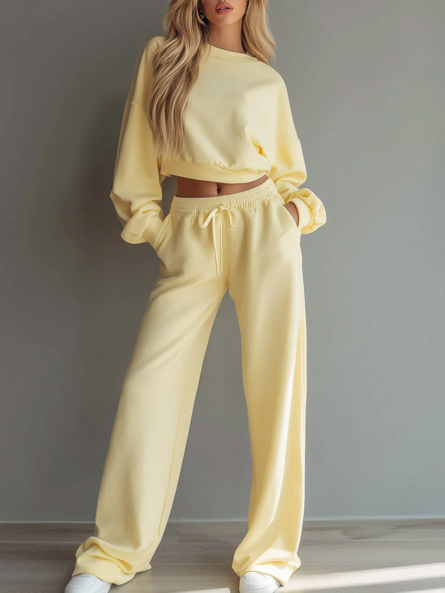 Damen Weiches Lounge-Set mit kurzem Sweatshirt und weiter Jogginghose Shop Nory