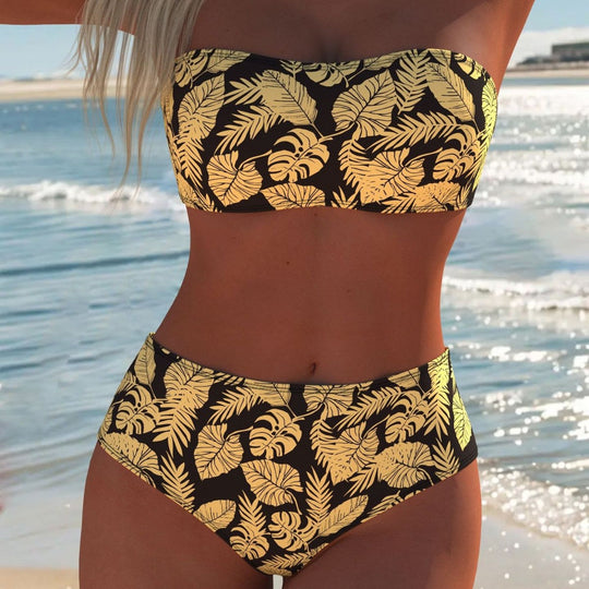 Damen Bikini-Set mit modischem Wellenmuster und verstellbaren Trägern Shopnory