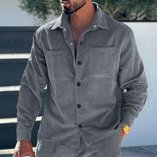 Herren Kord-Überhemd im Oversize-Look mit Brusttaschen und durchgehender Knopfleiste Shop Nory