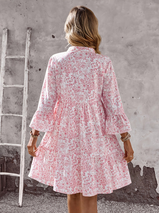 Damen Leichtes Viskose-Tunikakleid mit Blumenprint V-Ausschnitt und Volantärmeln Shop Nory
