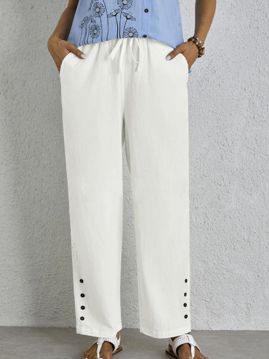 Damen Leichte Palazzo-Hose mit Gummibund, Tunnelzug und Zierknopf-Detail Shop Nory