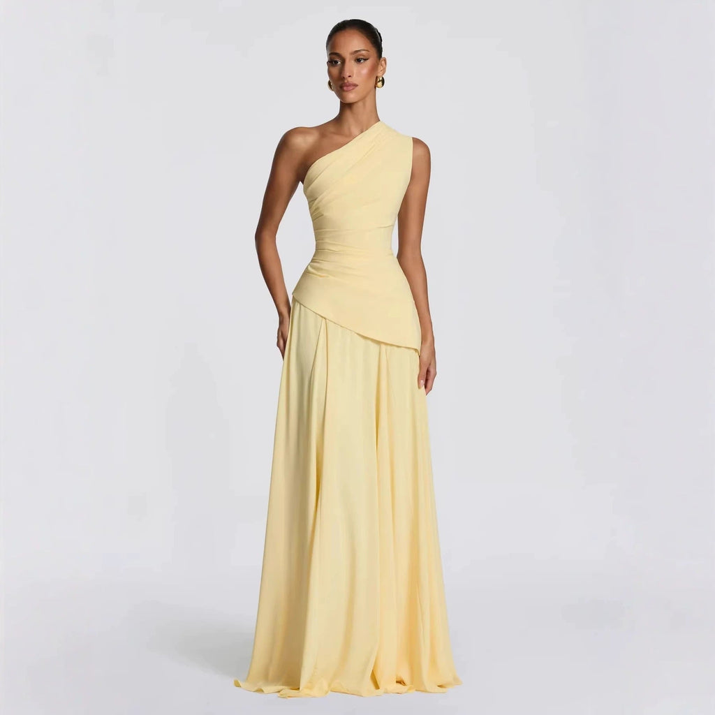 Damen Elegantes One-Shoulder Maxikleid mit fließenden Drapierungen
