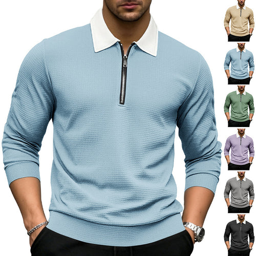 Herren Elegantes Waffelstruktur-Poloshirt mit Halbzip und Kontrastkragen Shop Nory
