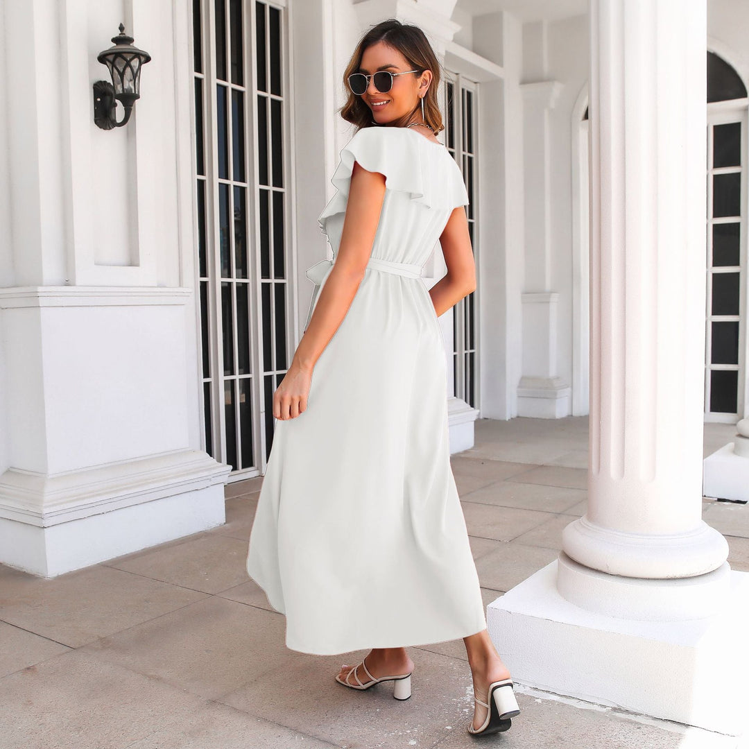 Damen Maxikleid mit Rüschensaum und seitlichem Schlitz