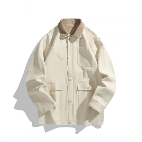 Unisex Kastenförmige Canvas-Fieldjacke mit Kontrast-Cordkragen und Utility-Taschen Shop Nory
