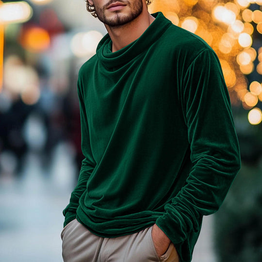 Herren Samt-Langarmshirt mit Schalkragen Shop Nory