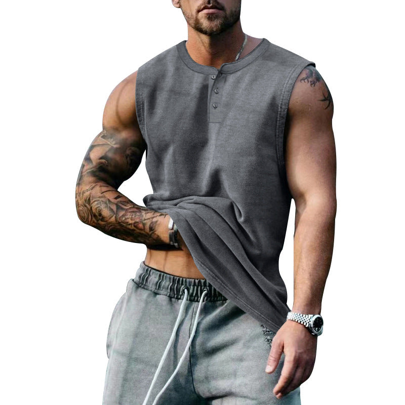 Herren ärmelloses Henley-Shirt mit Knopfleiste und weichem Baumwollmix Shopnory
