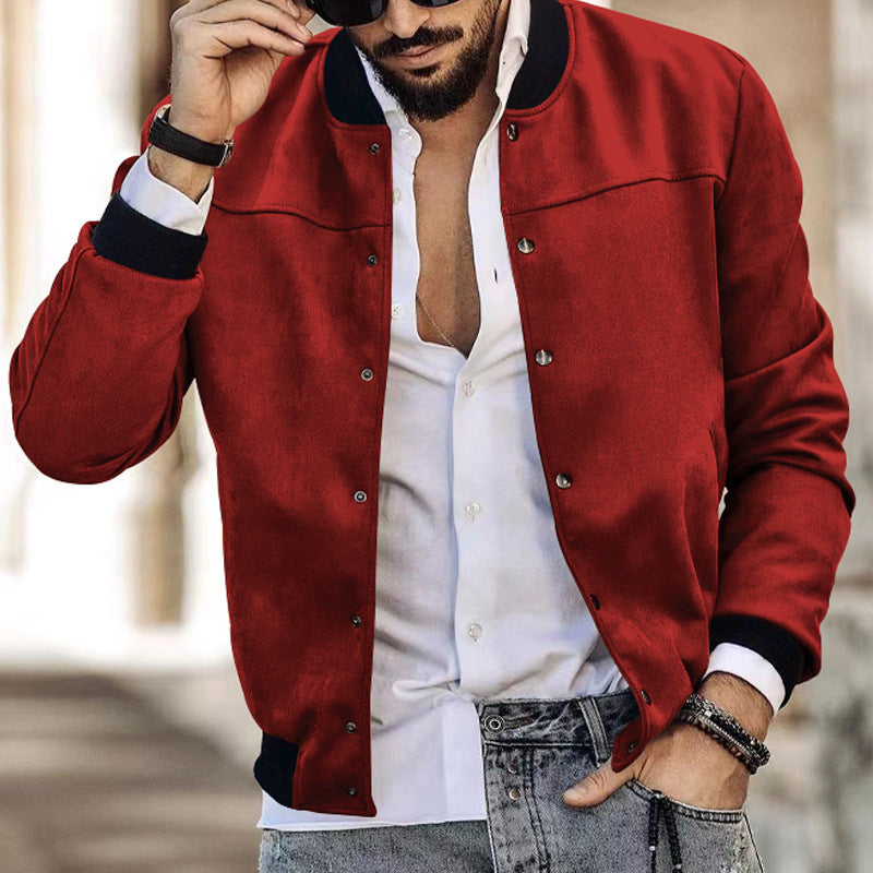 Herren nan Bomberjacke in Wildlederoptik mit Druckknopfleiste, Ärmeltasche und elastischen Rippbündchen Shop Nory