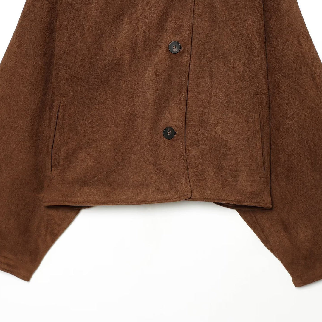 Damen Boxy-Shortjacke aus Velourslederoptik mit hohem Stehkragen Shop Nory