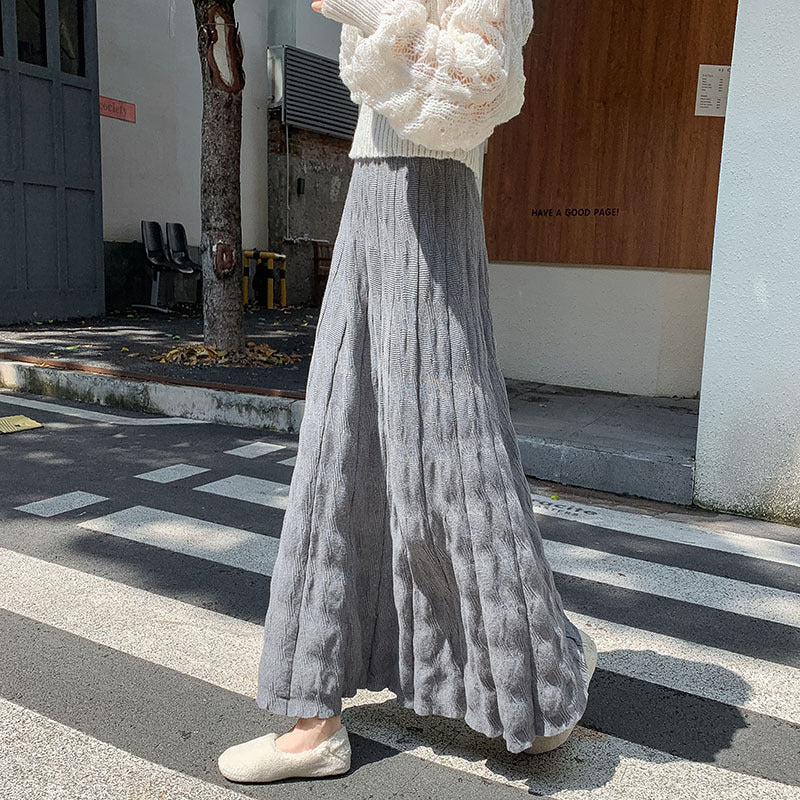 Damen Langer, eleganter Strickrock mit feinem Wellenmuster Shop Nory