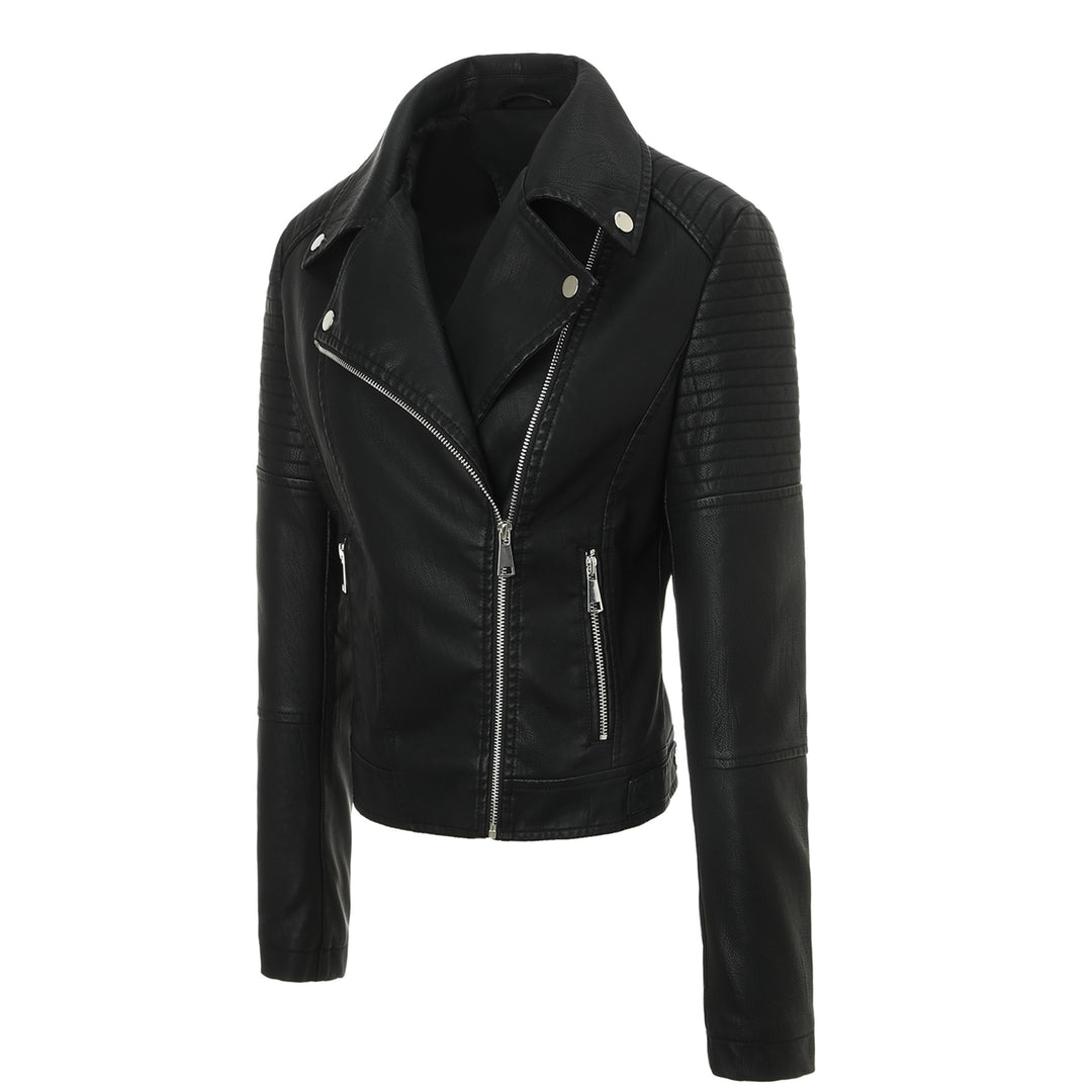 Damen Taillierte Bikerjacke aus Kunstleder mit gesteppter Schulterpartie und asymmetrischem Reißverschluss Shop Nory