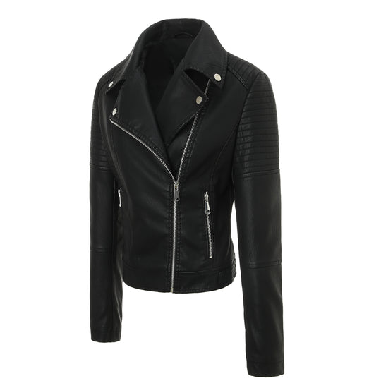 Damen Taillierte Bikerjacke aus Kunstleder mit gesteppter Schulterpartie und asymmetrischem Reißverschluss Shop Nory