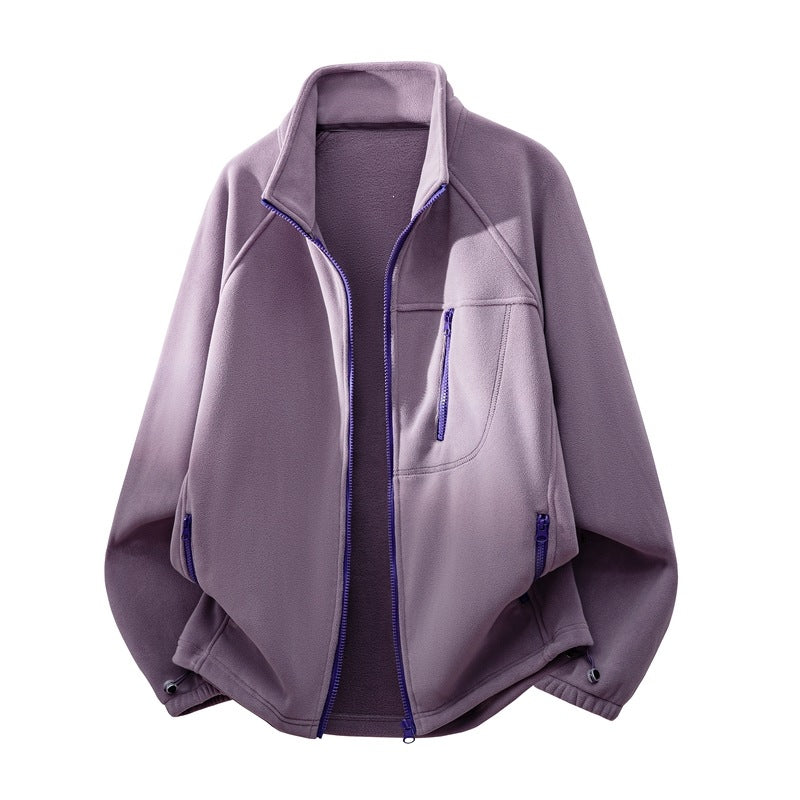 Unisex Leichte Fleecejacke mit Stehkragen, Raglanärmeln und multiplen Reißverschlusstaschen Shop Nory