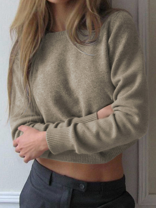 Damen nan kurz geschnittener Feinstrickpullover mit weitem U-Boot-Ausschnitt und gerippten Bündchen Shop Nory