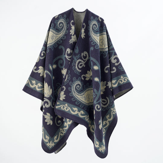 Damen Jacquard-Wollmix-Poncho mit Paisley‑Jacquard und offenem Kimono‑Fall Shop Nory