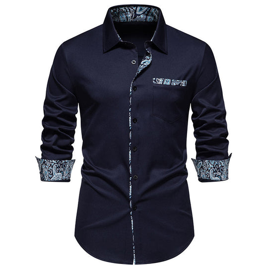 Herren Langarmhemd mit modischem Paisley-Muster an Kragen und Manschetten