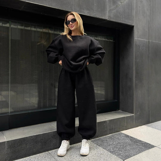 Damen Sportlicher Oversized Kapuzenpullover und Freizeithose Set Shop Nory