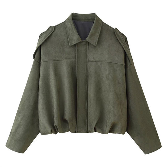 Damen Kurzgeschnittene Oversize Blousonjacke mit Schulterklappen Shop Nory