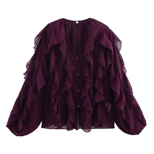 Damen Volant‑Chiffonbluse mit Lagen‑Rüschen und weiten Ballonärmeln Shop Nory
