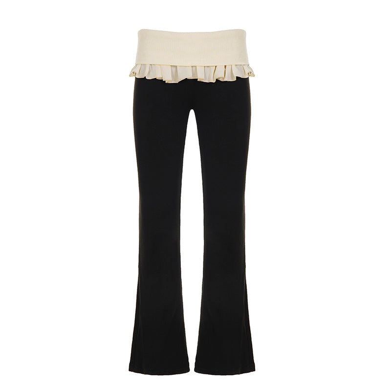 Damen nan taillierte Highwaist Schlaghose mit Zierband, Gürtelschlaufen und ausgestelltem Bein Shop Nory