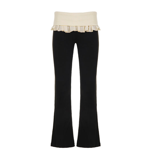 Damen nan taillierte Highwaist Schlaghose mit Zierband, Gürtelschlaufen und ausgestelltem Bein Shop Nory
