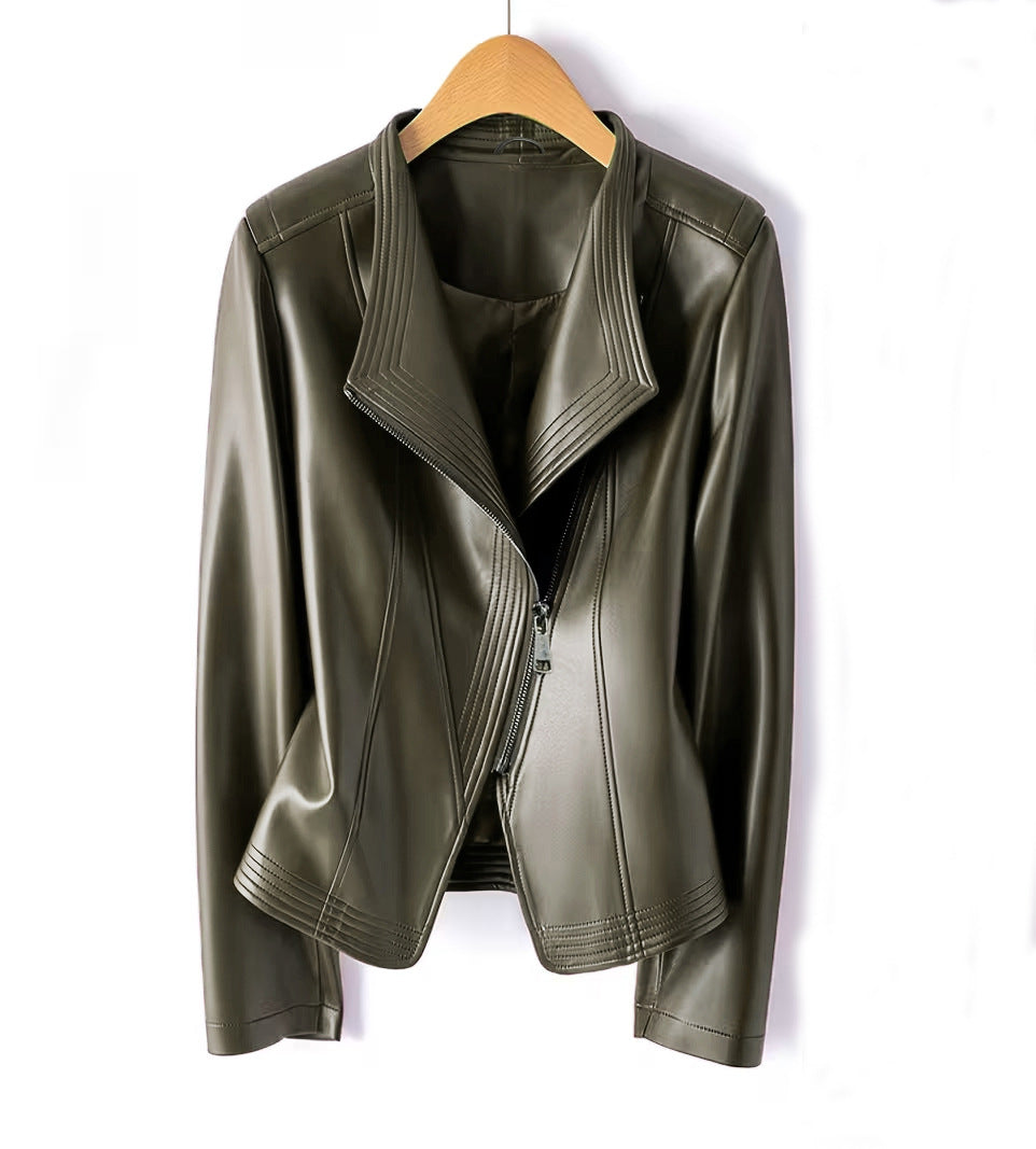 Damen Kurz geschnittene Kunstlederjacke mit asymmetrischem Reißverschluss Shop Nory