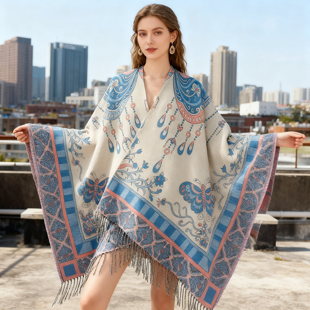 Damen Jacquard‑Überwurf im Wandteppich‑Jacquard mit Fransensaum Shop Nory