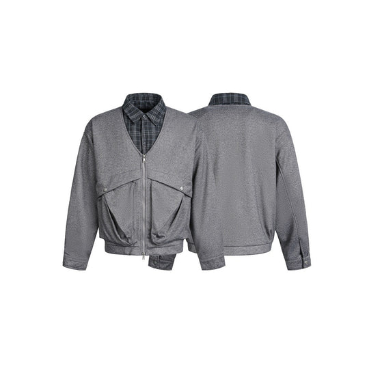 Herren Kurz geschnittene Lagen‑Bomberjacke mit V‑Ausschnitt und aufgesetzten Klappentaschen Shop Nory