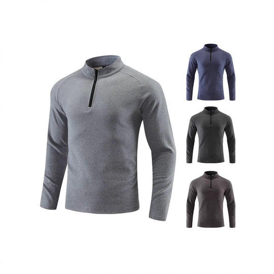 Herren Atmungsaktives Funktions-Langarmshirt mit Stehkragen und kurzem Reißverschluss Shop Nory