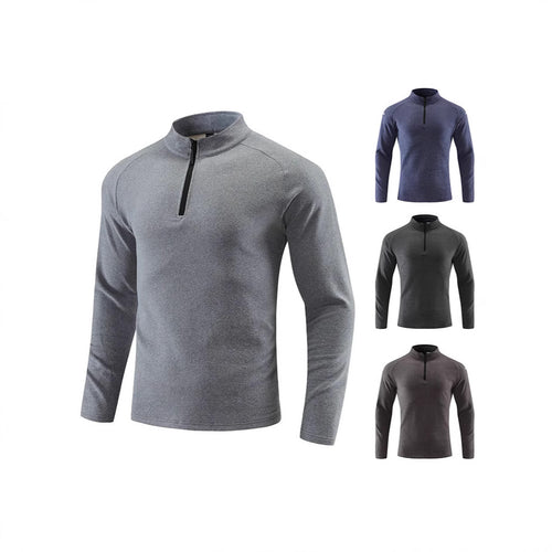 Herren Atmungsaktives Funktions-Langarmshirt mit Stehkragen und kurzem Reißverschluss Shop Nory