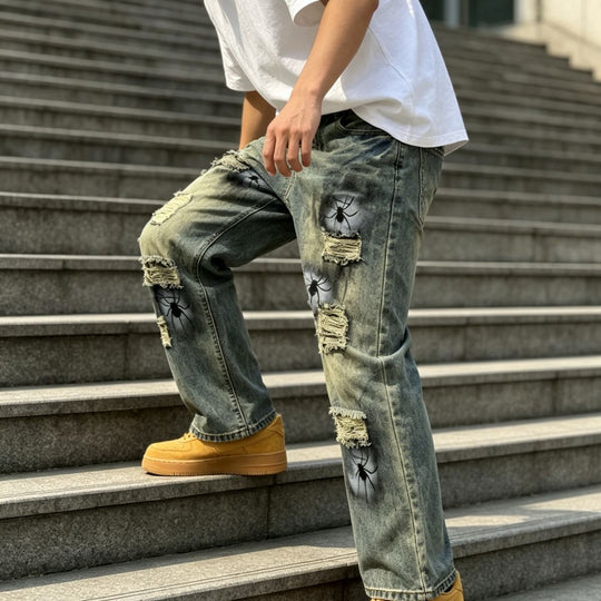 Herren Lässige Ripped Baggy-Jeans Shop Nory