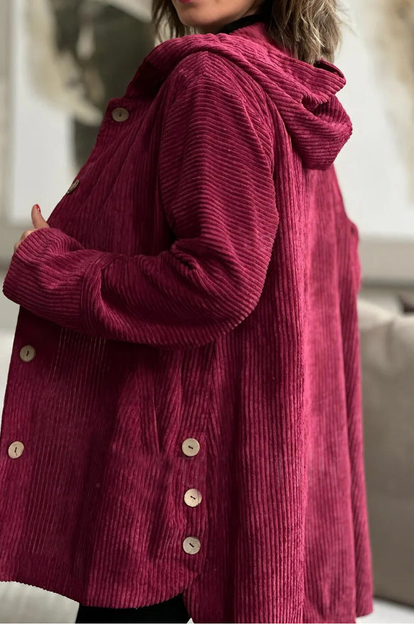 Damen Kapuzenjacke aus Kordstoff mit Knopfverschluss