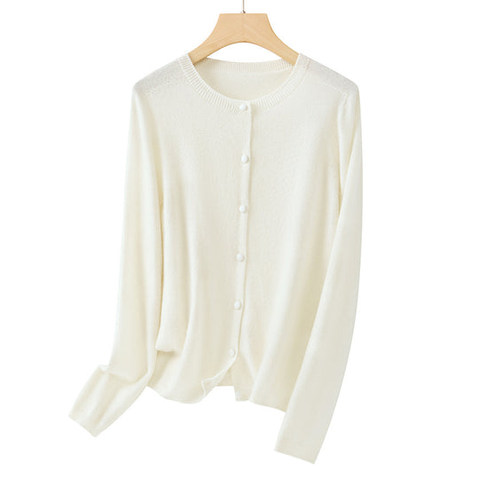 Damen Feiner Rundhals-Cardigan aus softem Feinstrick mit durchgehender Knopfleiste Shop Nory