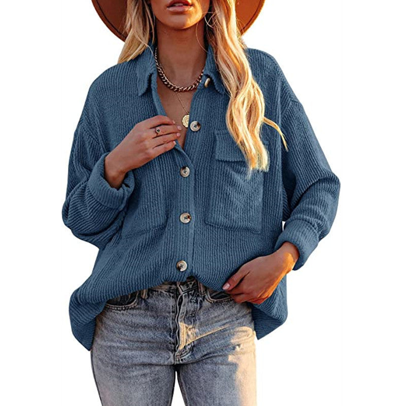 Damen Oversize-Feinstrick-Hemdjacke mit Knopfleiste und Brusttaschen Shop Nory