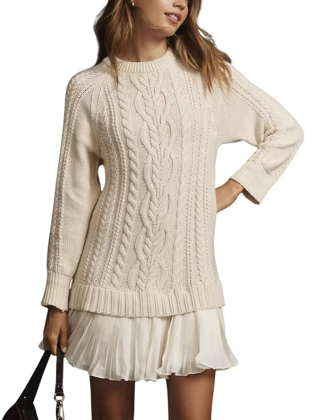 Damen nan Kabelstrick-Pullover mit Tunika-Schnitt, Zopfmuster und Rippbündchen Shop Nory