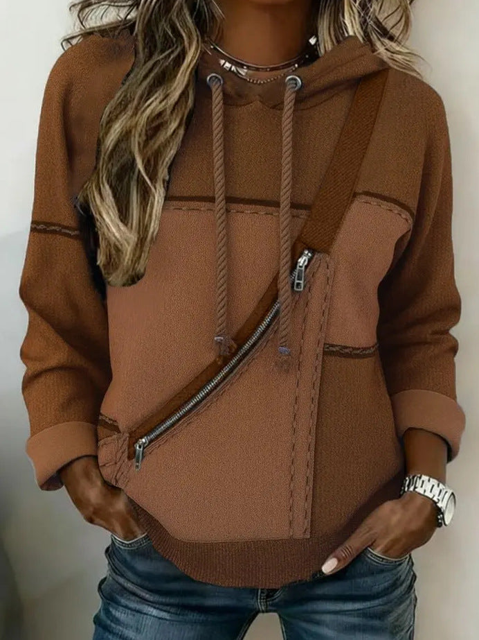 Damen Lässiger Kapuzenpullover mit asymmetrischem Reißverschluss