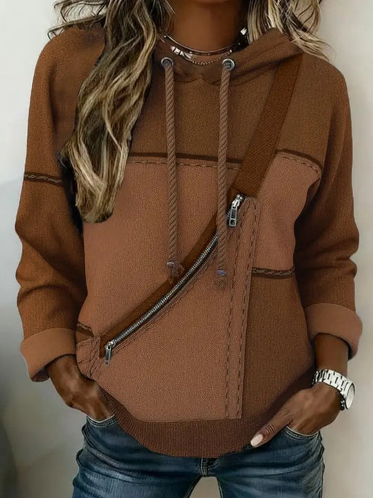 Damen Lässiger Kapuzenpullover mit asymmetrischem Reißverschluss