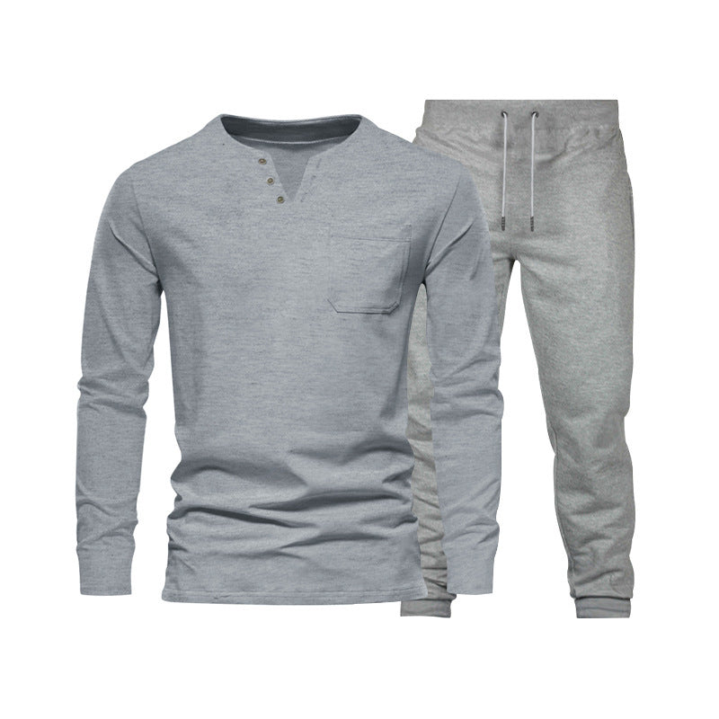 Herren Langarm‑Henley Loungewear‑Set mit Brusttasche und tapered Jogginghose Shop Nory