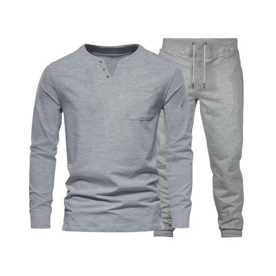 Herren Langarm‑Henley Loungewear‑Set mit Brusttasche und tapered Jogginghose Shop Nory