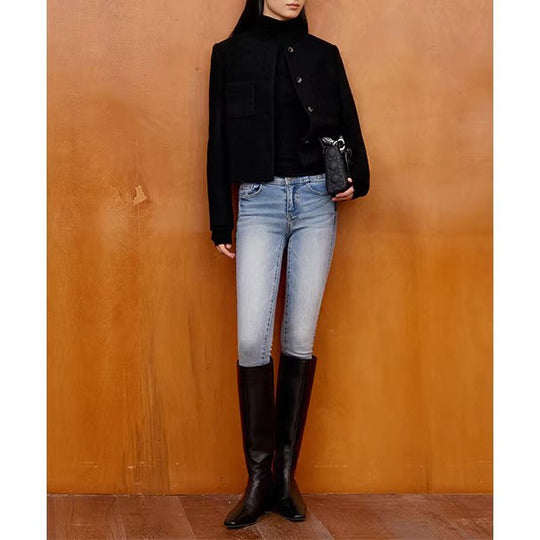 Damen moderne Cropped Jacke mit eleganten Knöpfen Shop Nory