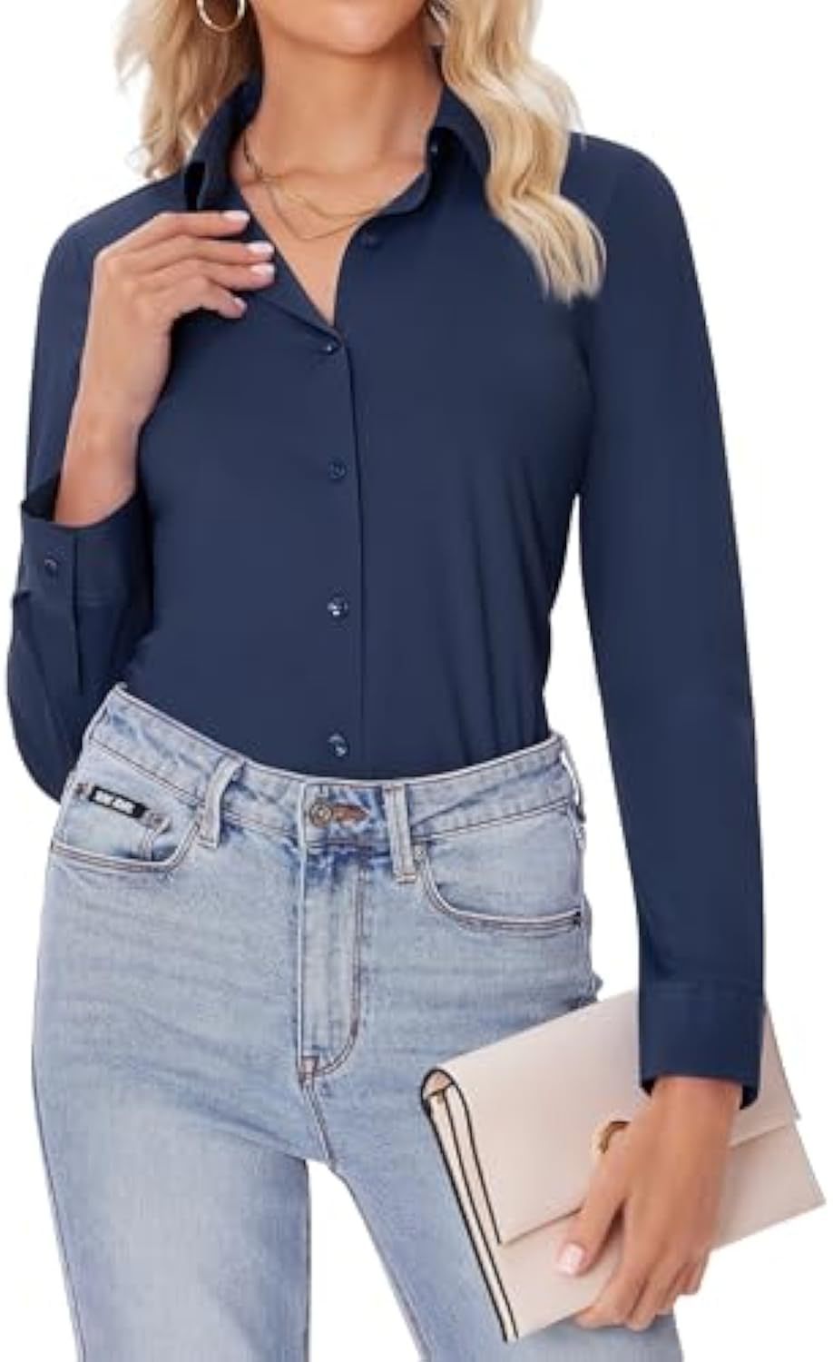 Damen Klassische Viskose-Stretch Hemdbluse mit Kentkragen und Manschetten Shop Nory