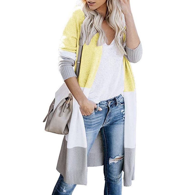 Damen Longline-Cardigan mit Colorblock-Design, offener Front und Rippsaum Shop Nory